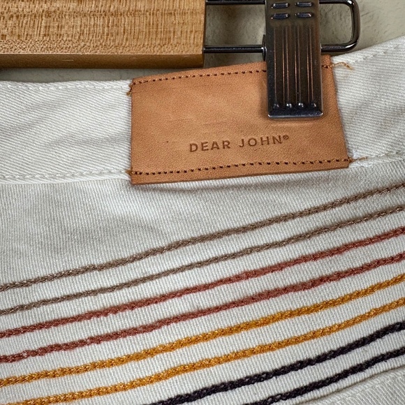 NWT Dear John Cream High Waist Crop Jeans w/ Rainbow Stripe Accent; Size 31 - Picture 10 of 11